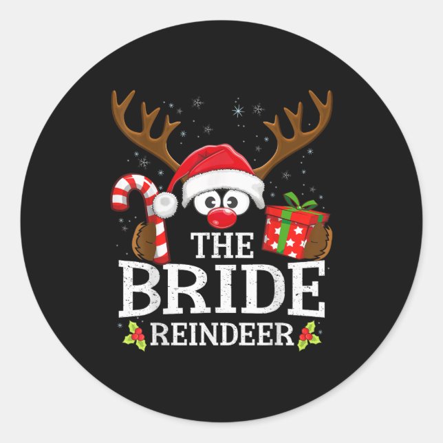 Christmas Matching The Bride Reindeer Family  Classic Round Sticker (Front)