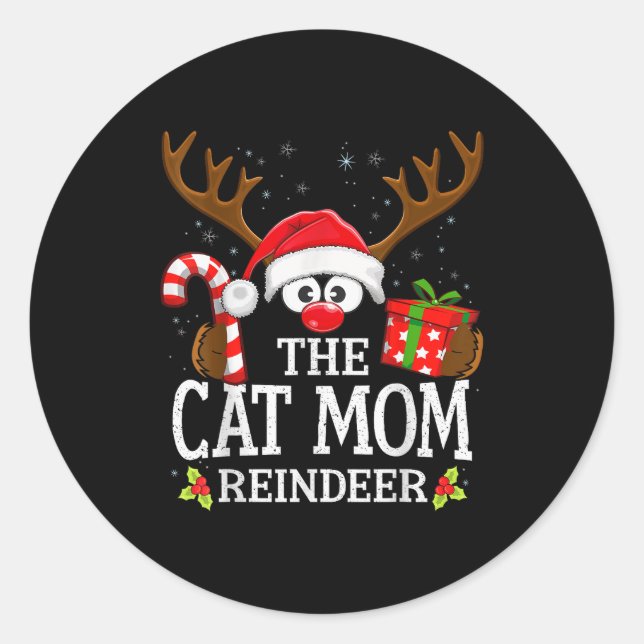 Christmas Matching The Cat Mom Reindeer Family  Classic Round Sticker (Front)