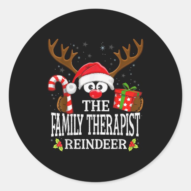 Christmas Matching The Family Therast Reindeer Fam Classic Round Sticker (Front)