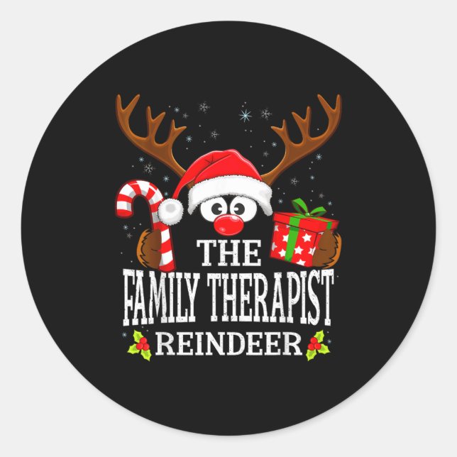 Christmas Matching The Family Therast Reindeer Fam Classic Round Sticker (Front)