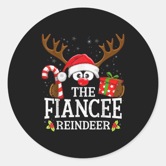 Christmas Matching The Fiancee Reindeer Family  Classic Round Sticker (Front)