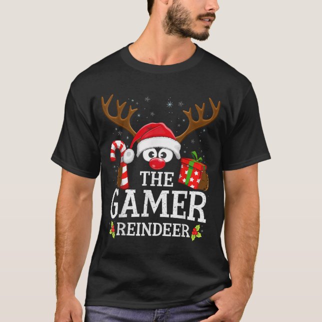 Christmas Matching The Gamer Reindeer Family  T-Shirt (Front)