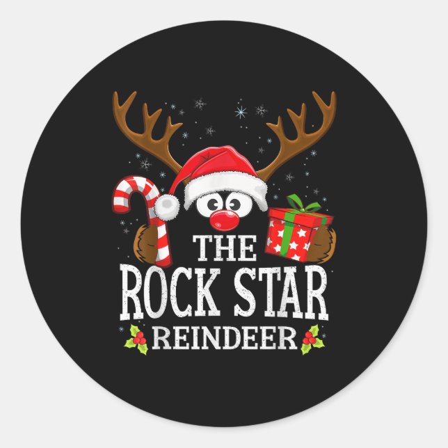 Christmas Matching The Rock Star Reindeer Family  Classic Round Sticker (Front)