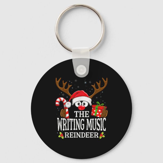 Christmas Matching The Writing Music Reindeer Fami Key Ring (Front)