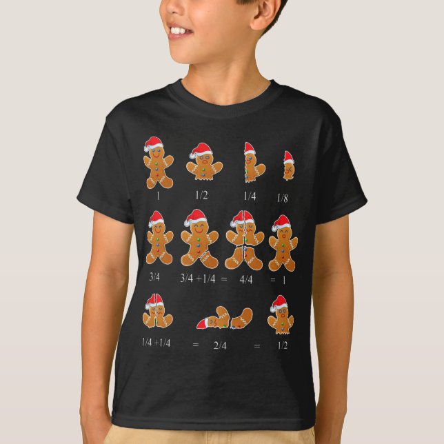Christmas Math Teacher Fraction Gingerbread Cookie T-Shirt (Front)