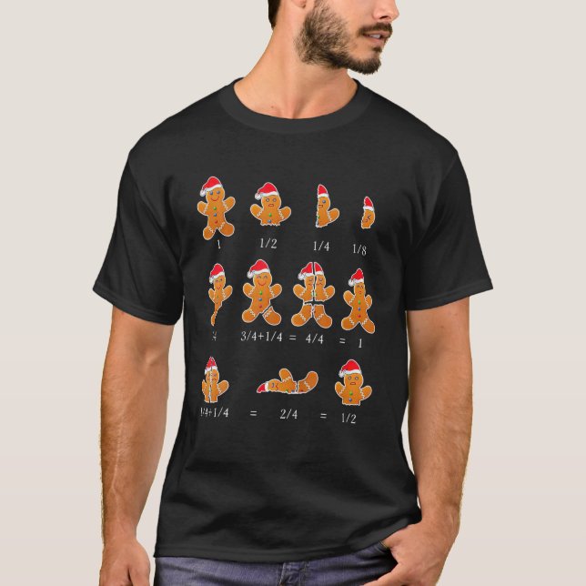 Christmas Math Teacher Fraction Gingerbread Cookie T-Shirt (Front)