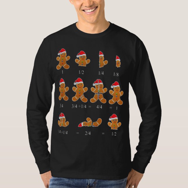 Christmas Math Teacher Fraction Gingerbread Cookie T-Shirt (Front)