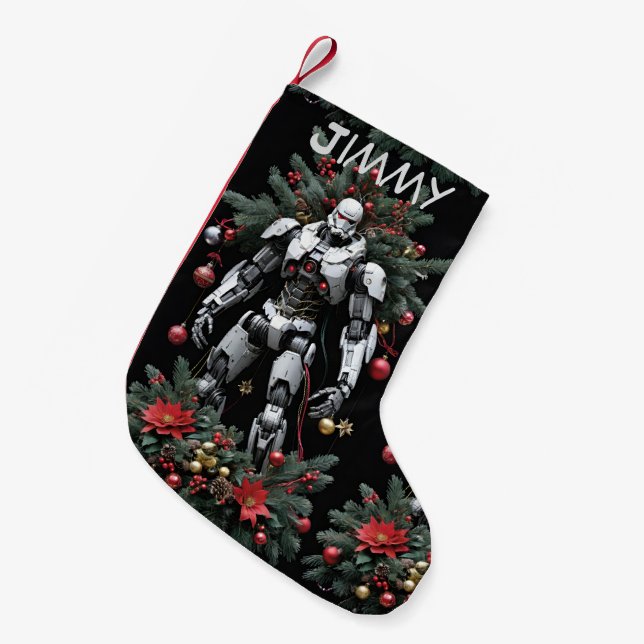 Christmas Mech Robot Small Christmas Stocking (Front (Hanging))