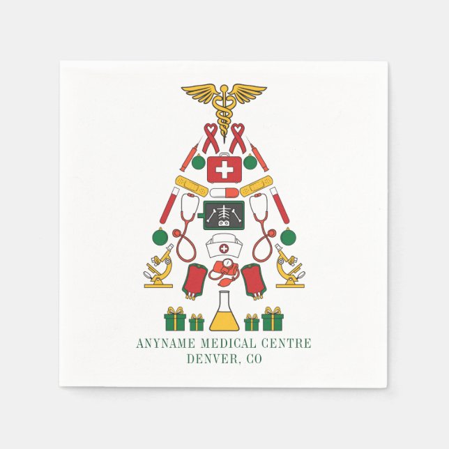 Christmas Medical Centre Doctors and Nurses Paper Napkin (Front)