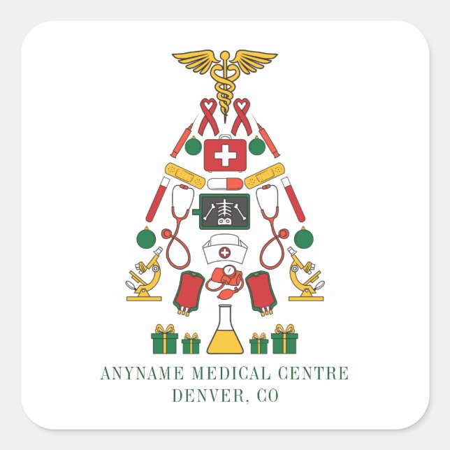 Christmas Medical Centre Doctors and Nurses Square Sticker (Front)