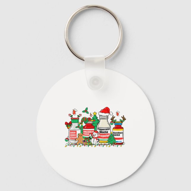 Christmas Medication Bottles Funny Nurse Humor  Key Ring (Front)