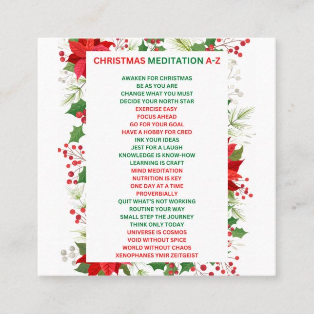 Christmas Meditation a-z  Square Business Card (Front)