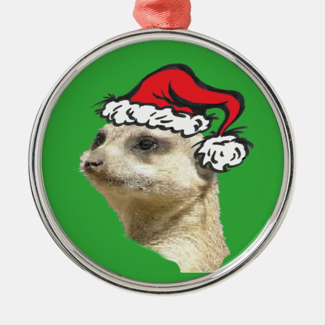 Christmas Meerkat Cust. Premium Round Ornament (Front)