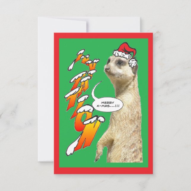Christmas Meerkat Invitation Green X-Mas (Front)