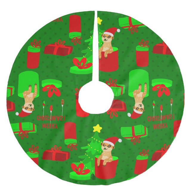 christmas meerkat santa funny mongoose  brushed polyester tree skirt (Front)