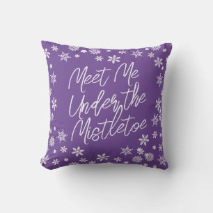 Christmas Meet Me Under the Mistletoe Purple White Cushion