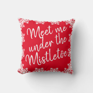 Christmas Meet Me Under the Mistletoe Red White Cushion