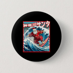 Christmas Meets Japanese Great Wave Santa Surfs Ka 6 Cm Round Badge
