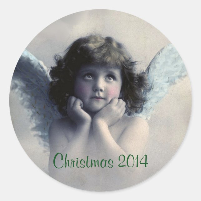 Christmas Memento. Vintage Angel. Classic Round Sticker (Front)