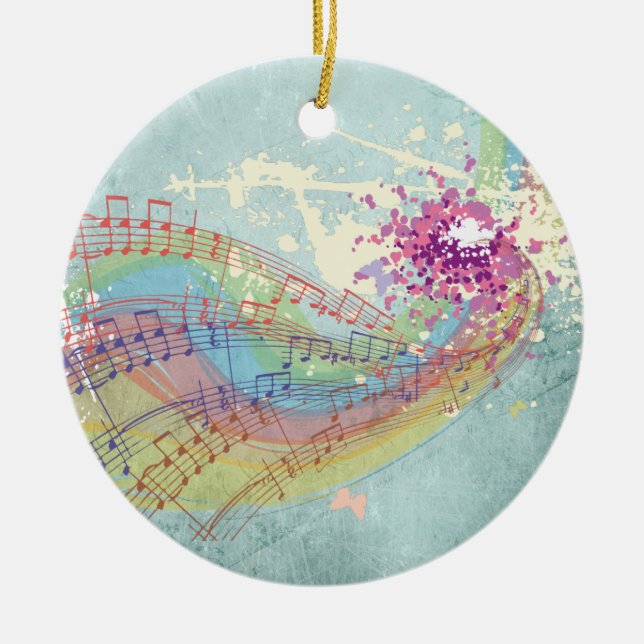 Christmas Memento with rainbow and music Ceramic Tree Decoration (Front)