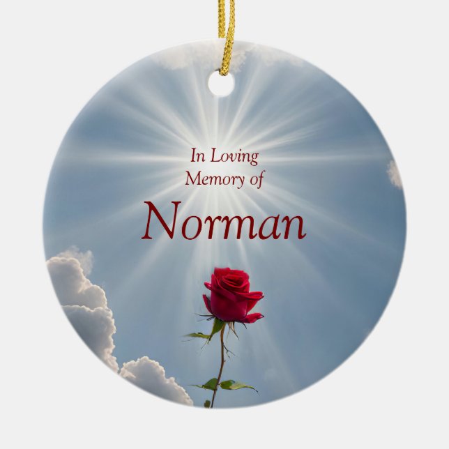 Christmas Memorial Custom Name Rose Ceramic Tree Decoration (Front)