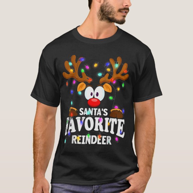 Christmas Men Women Santa's Favourite Reindeer  T-Shirt (Front)