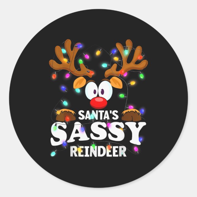 Christmas Men Women Santa's Sy Reindeer  Classic Round Sticker (Front)