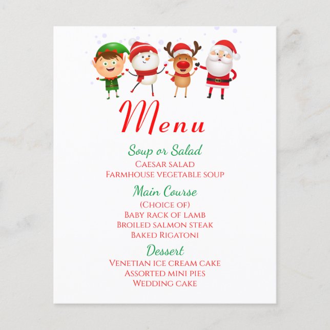 Christmas Menu Holiday Santa Claus Red Green (Front)