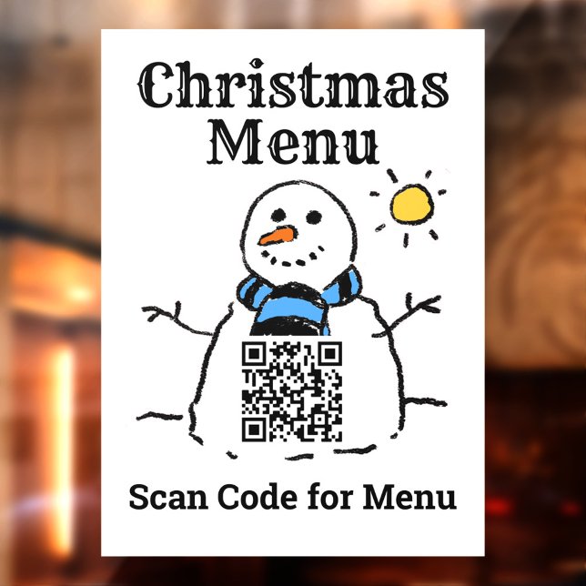 Christmas Menu Snowman with QR Code Window Cling (Creator Uploaded)