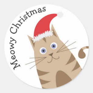 Christmas meow pet cat holidays santa hat classic round sticker