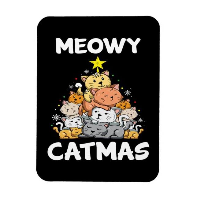 Christmas Meowy Catmas Cat Lover Funny Xmas Gift Magnet (Vertical)