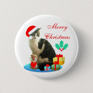 Christmas Merlin Cat Button
