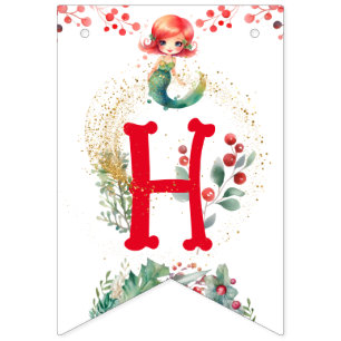 Christmas Mermaid Birthday Bunting