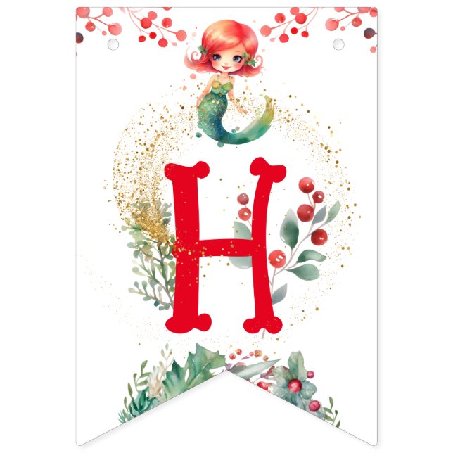 Christmas Mermaid Birthday Bunting (Second Flag)