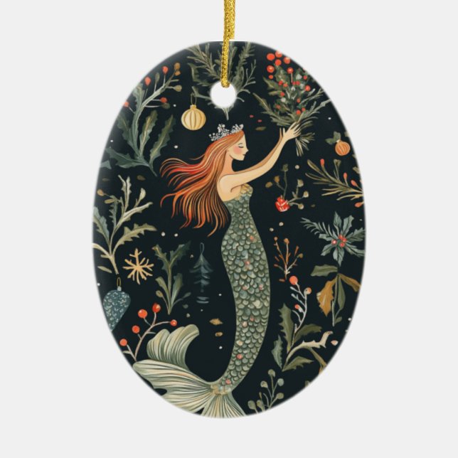 Christmas Mermaid Ceramic Tree Decoration (Front)