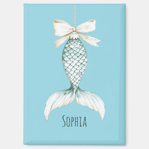 Christmas Mermaid Cream Bow Magnet