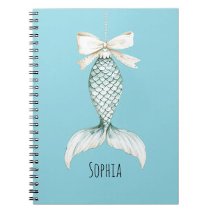 Christmas Mermaid Cream Bow Notebook
