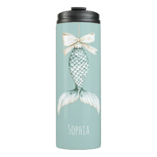 Christmas Mermaid Cream Bow Thermal Tumbler