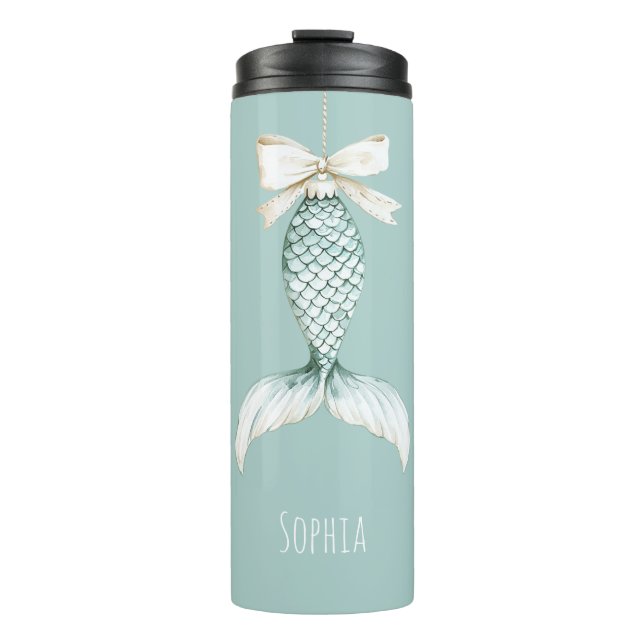 Christmas Mermaid Cream Bow Thermal Tumbler (Front)