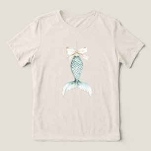 Christmas Mermaid Cream Bow Tri-Blend Shirt