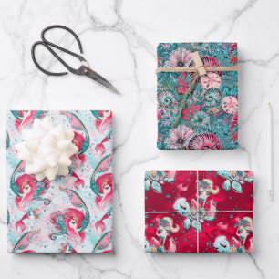 Christmas Mermaid & Friends Wrapping Paper Sheet