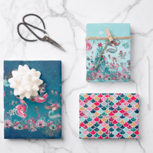 Christmas Mermaid & Friends Wrapping Paper Sheet