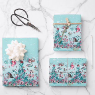 Christmas Mermaid & Friends Wrapping Paper Sheet