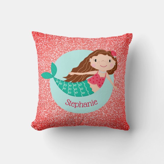 Christmas Mermaid Glitter Red Personalised Cushion (Front)