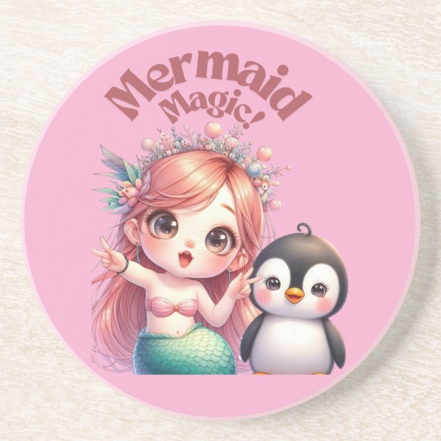 Christmas Mermaid Magic Card with Penguin Fun Coaster (Front)