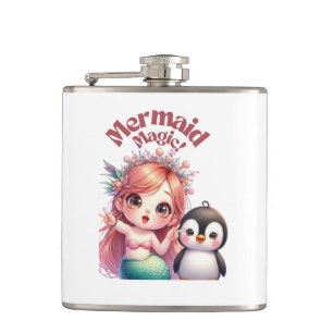 Christmas Mermaid Magic Card with Penguin Fun Hip Flask