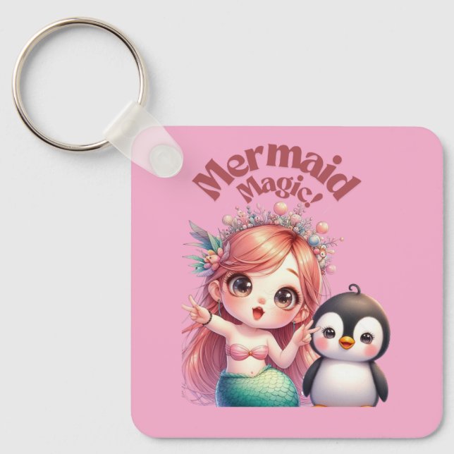 Christmas Mermaid Magic Card with Penguin Fun Key Ring (Front)