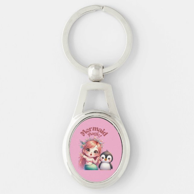 Christmas Mermaid Magic Card with Penguin Fun Key Ring (Front)