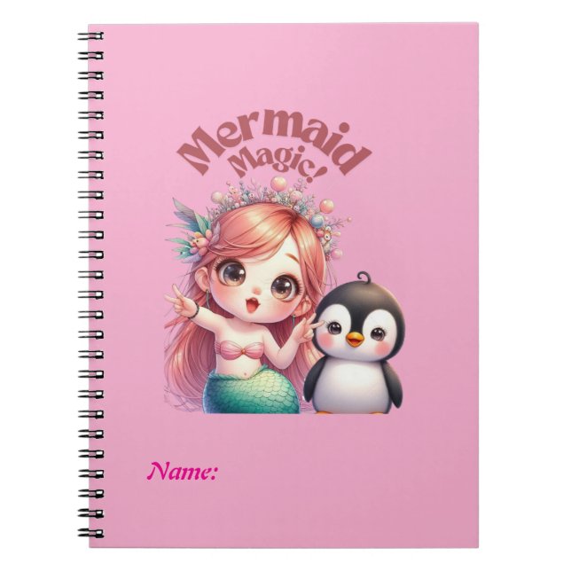 Christmas Mermaid Magic Card with Penguin Fun Notebook (Front)