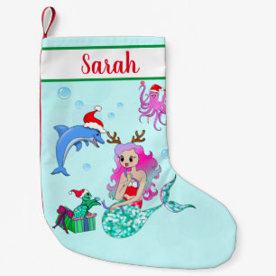 Christmas Mermaid Opening Up Gifts Small Christmas Stocking